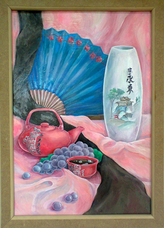 ВКИнЕУ, Гончарова Дарья, натюрморт в Японском стиле, картон масло, рук. Юминова Е.И.