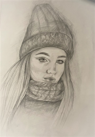 Малеева Ангелина 18 лет, Автопортрет, бумага, карандаш, 2019 г.